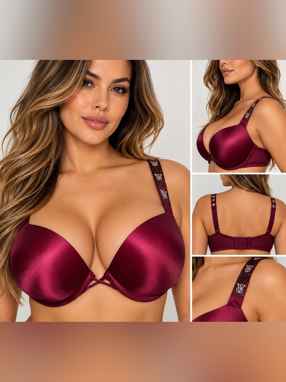 Victoria's Secret Satin Plunge T-Shirt Bra in Burgundy bombshell Sz 36C NWT